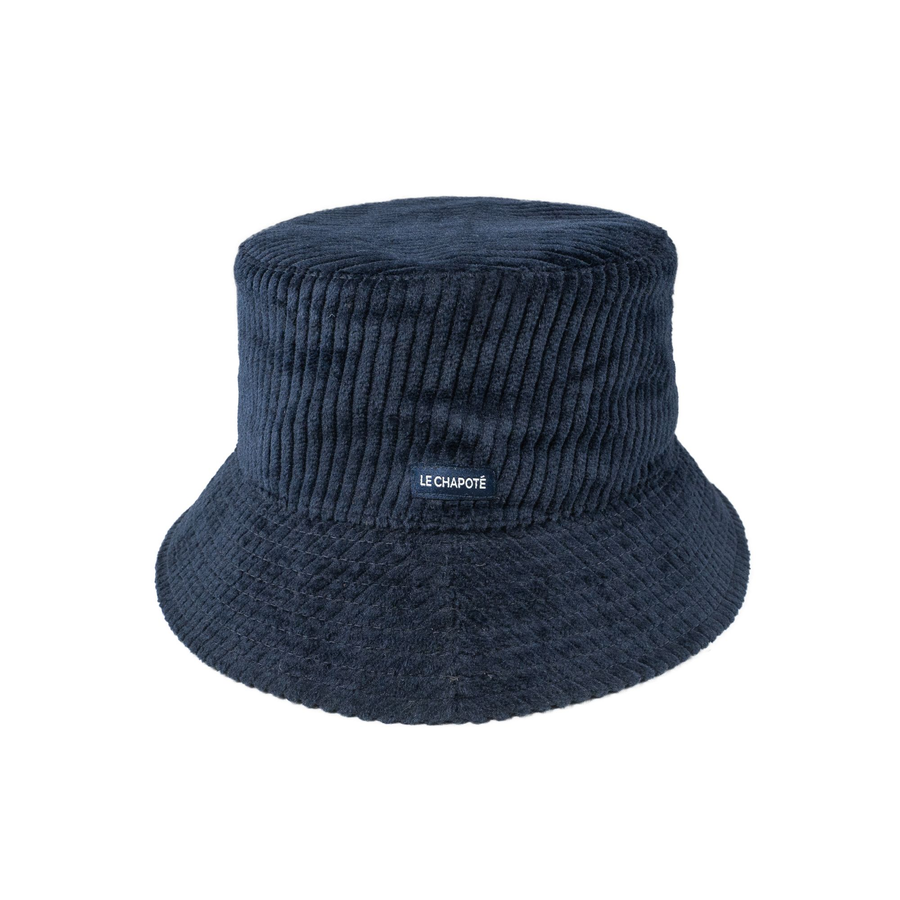 Bob hiver doublé, quatre tailles mesurées — Velours côtelé bleu
