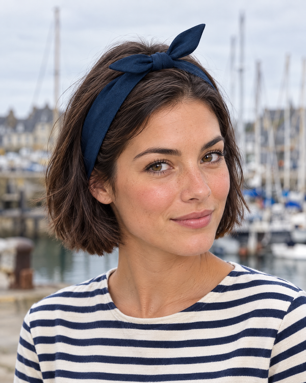 Bandeau à nouer – Bleu porté