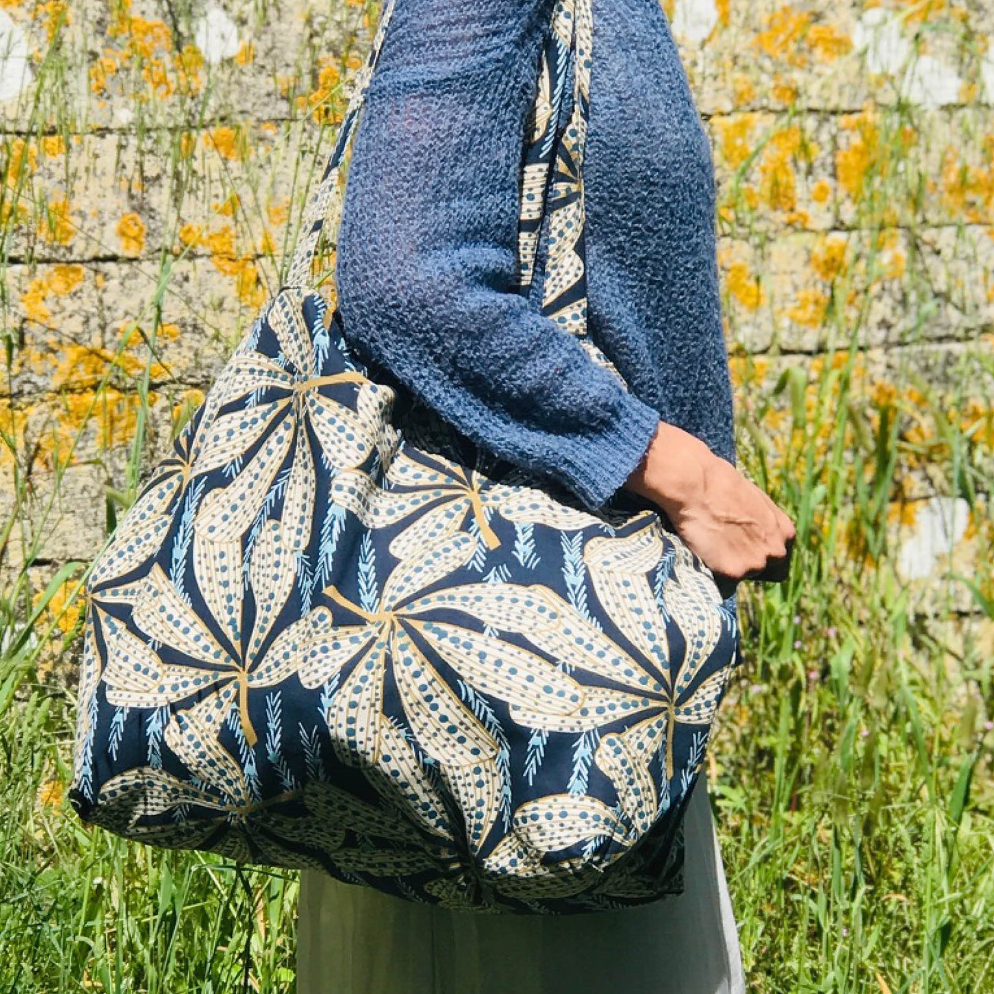 SAC CABAS - Feuilles bleues