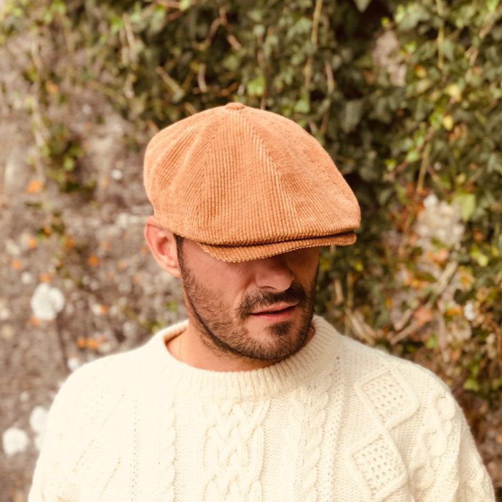 Casquette plate/Béret - Velours côtelé camel