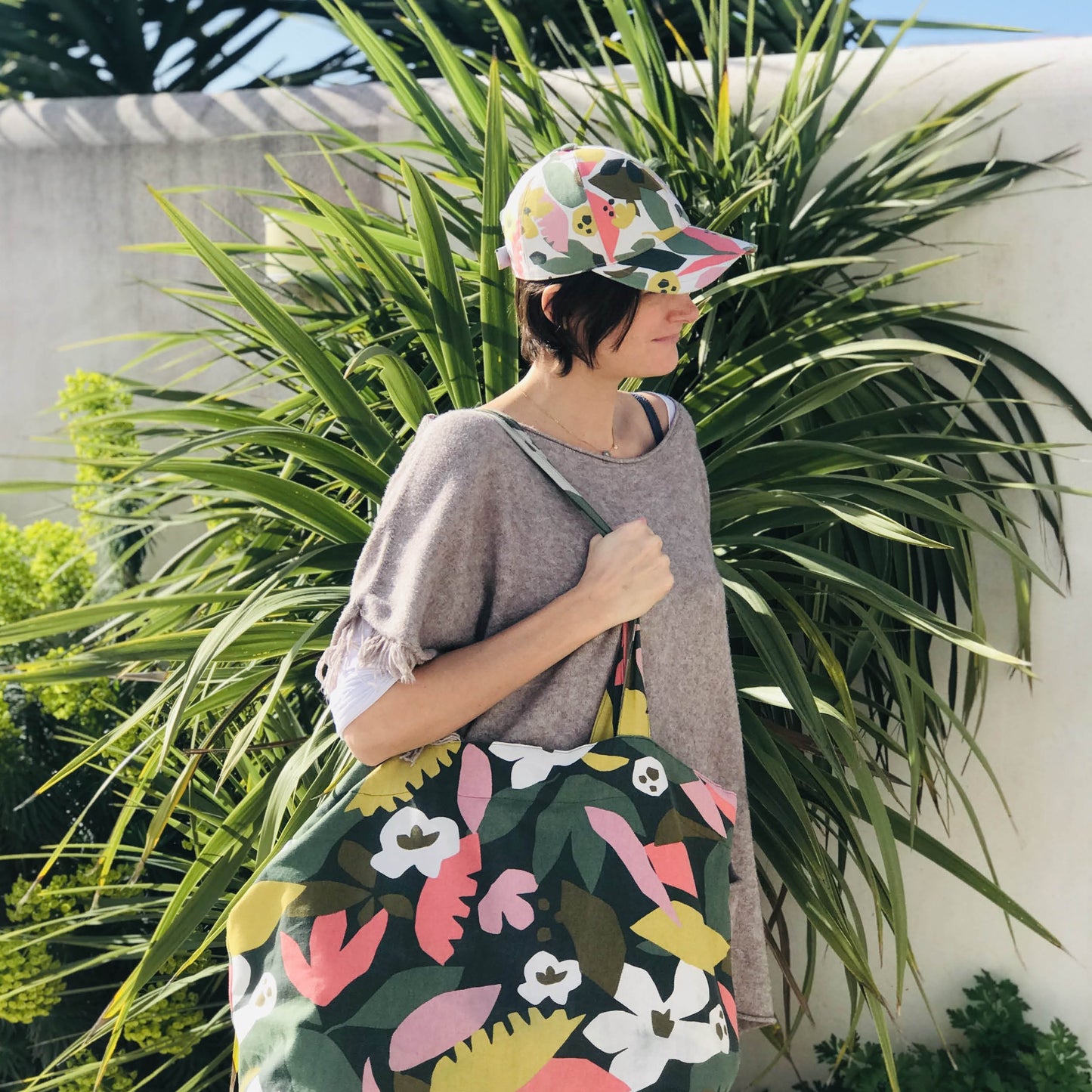 SAC CABAS - Feuilles roses