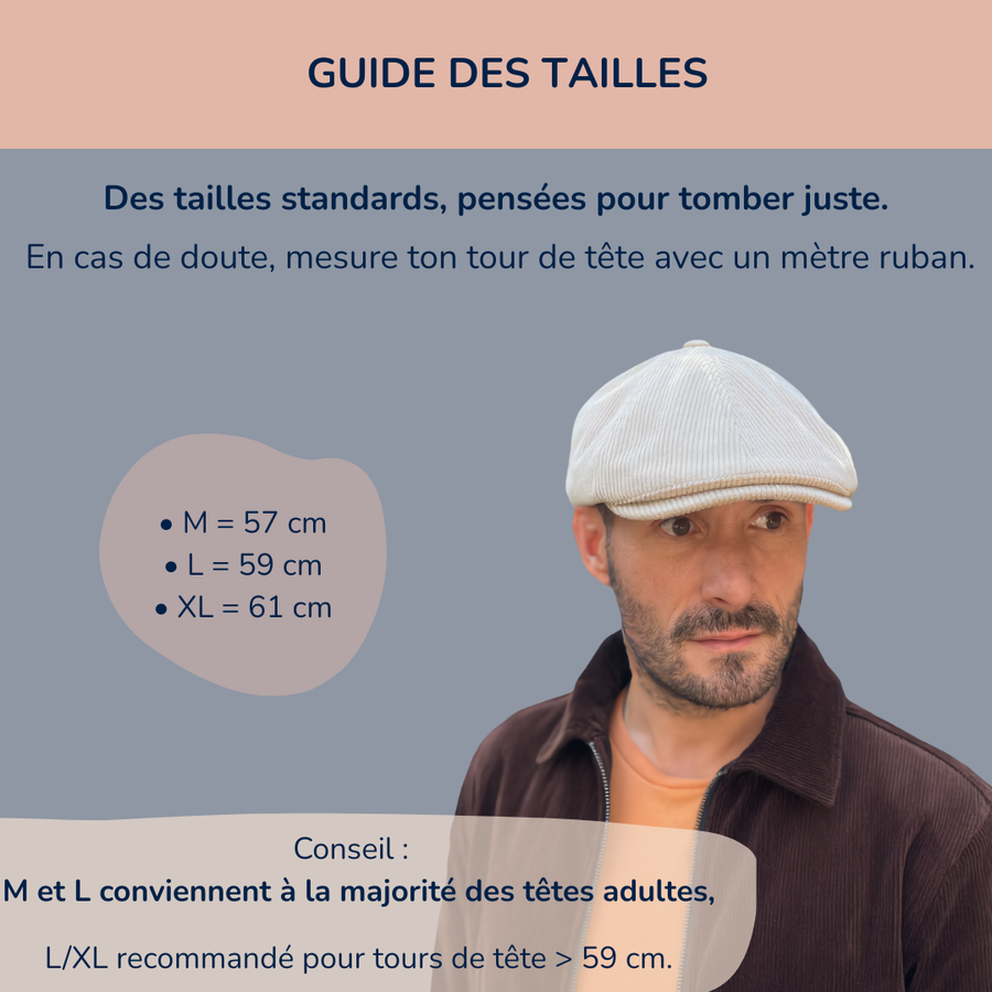 Casquette plate en velours côtelé, fabriquée en Europe