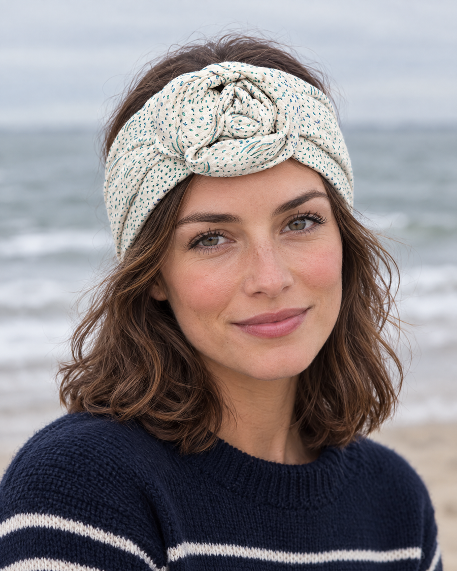 Bandeau rigide – Blanc à pois porté