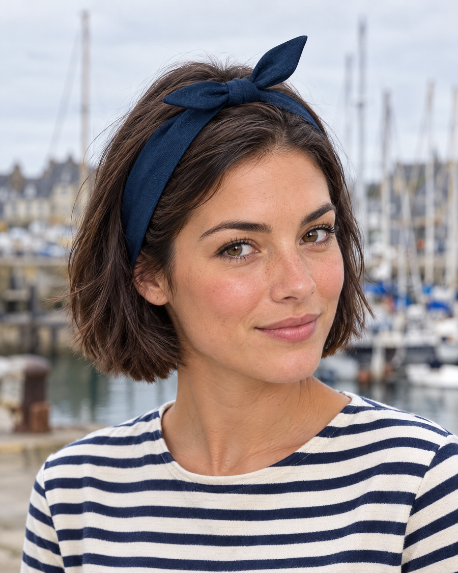 Bandeau à nouer – Bleu porté