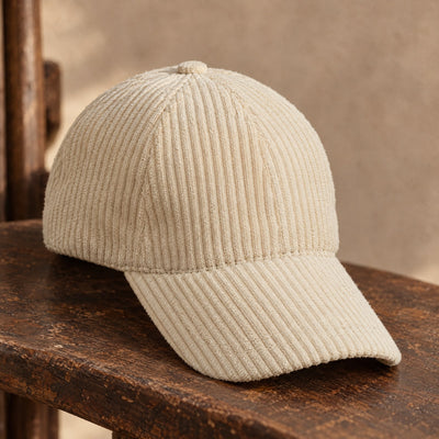 Casquette velours côtelé beige, fabriquée à la main en Europe