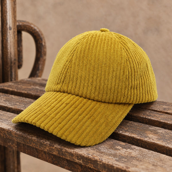 Casquette velours côtelé safran, fabriquée à la main en Europe